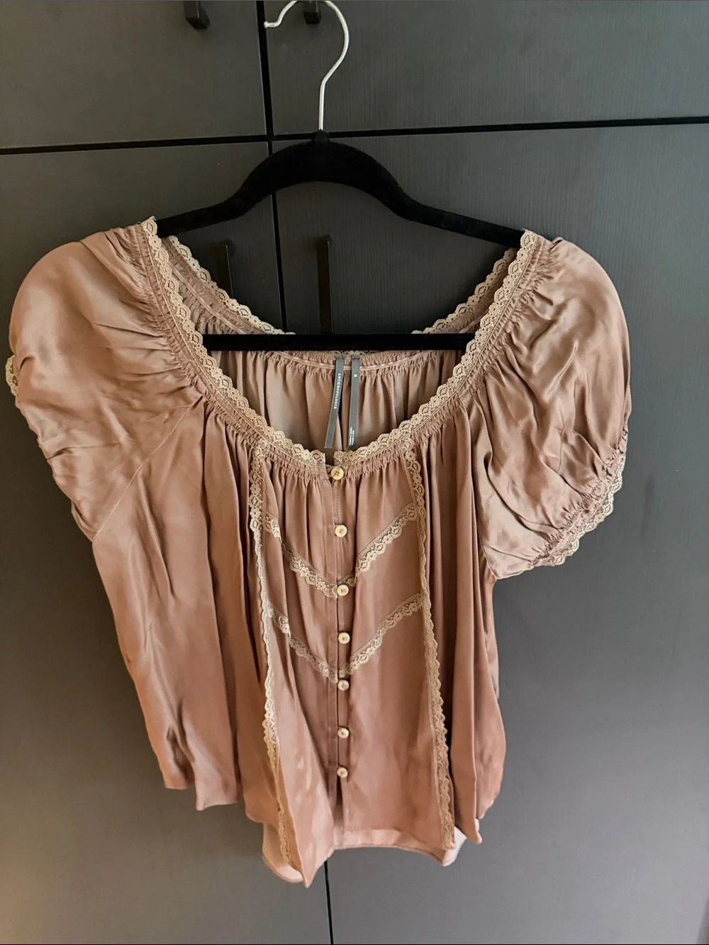 Anthropologie Dusty Rose Lace-Trim Peasant Blouse